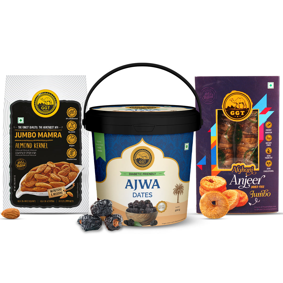 Jumbo Mamra 250gm, Ajwa 500gm & Jumbo Anjeer 250gm Trio
