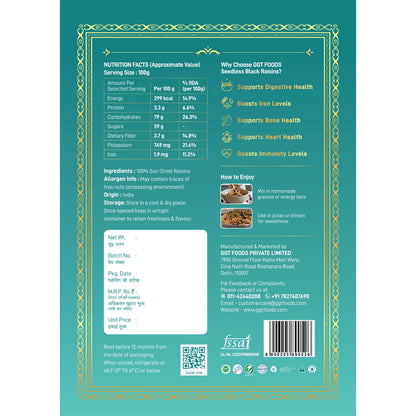 Premium Seedless Black Raisins – 200g